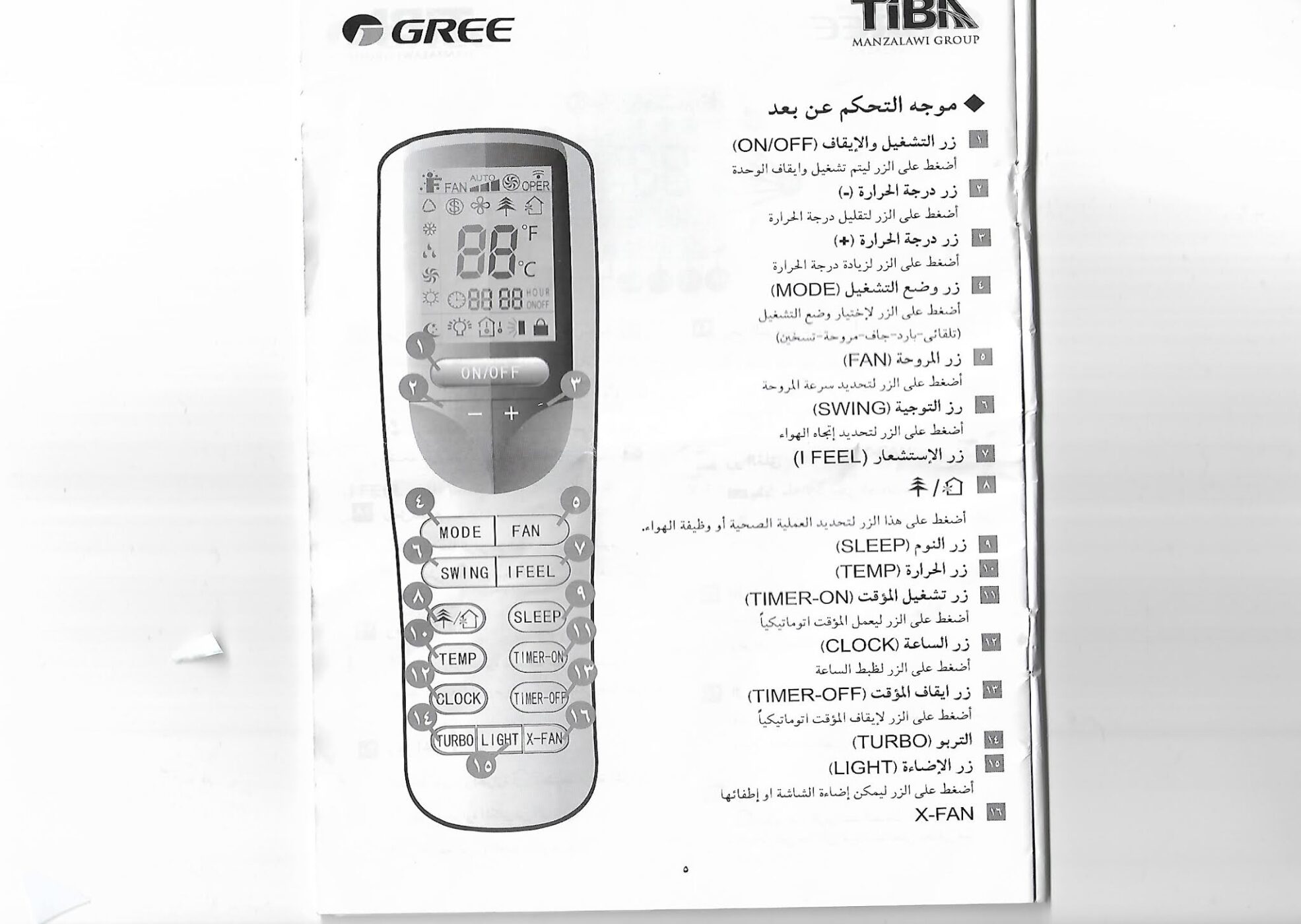 علامة الشجره في ريموت المكيف gree