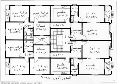 مخطط تصميم عمارة سكنية 4 شقق