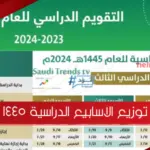 توزيع الاسابيع الدراسية 1445
